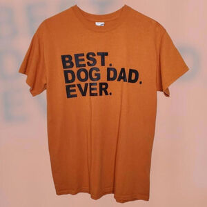 Gildan Men's Medium Orange Short Sleeve T-Shirt Best Dog Dad Ever Graphic